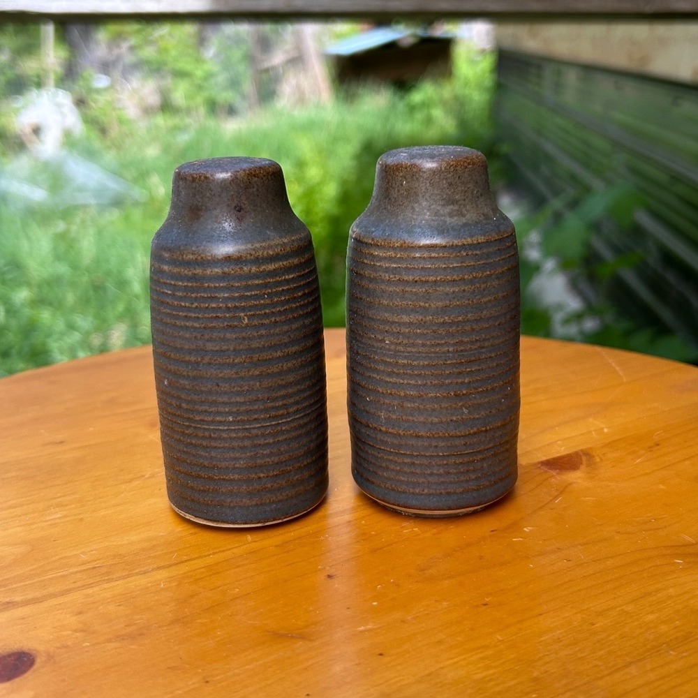 Vintage Sherwood Salt and Pepper Shakers Brown Ribbed Stoneware Denby Langley